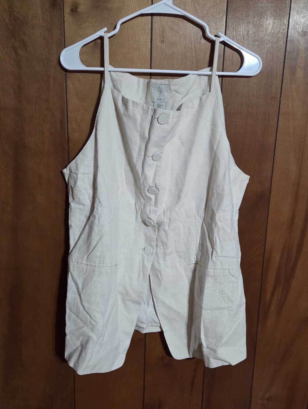 JOIE Linen Blend Sleeveless Top, Ivory Button-Front Shirt XL